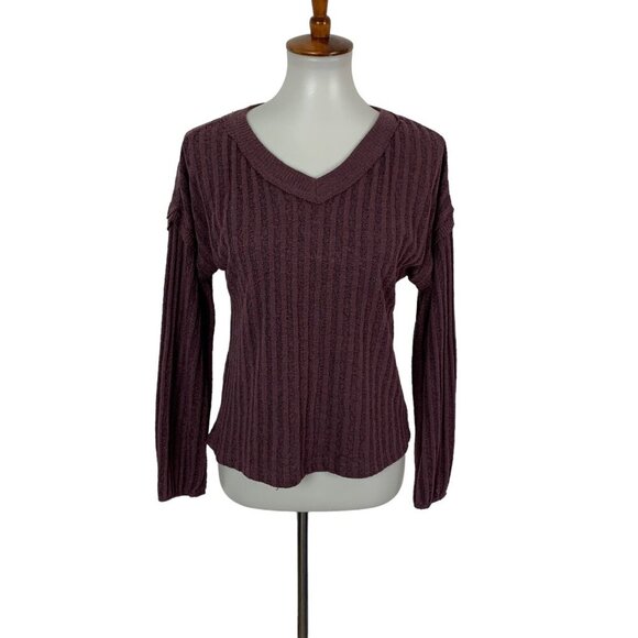 Altar’d State Ribbed Knit V Neck Long Sleeve Pullover Sweater Purple Small - Picture 1 of 5